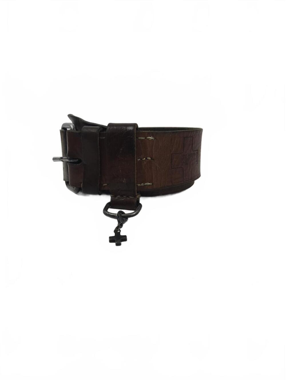 VINTAGE Beryll Brown Distressed Leather Belt w/Cross Charm-Worn by Good People